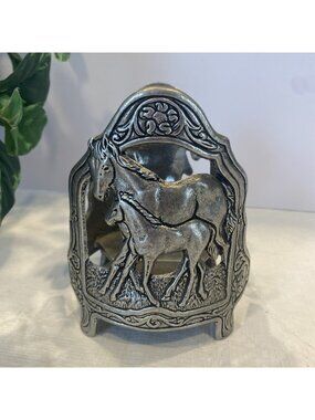 2004 Carson Pewter Western Style Equestrian Horse Theme Candle Holder